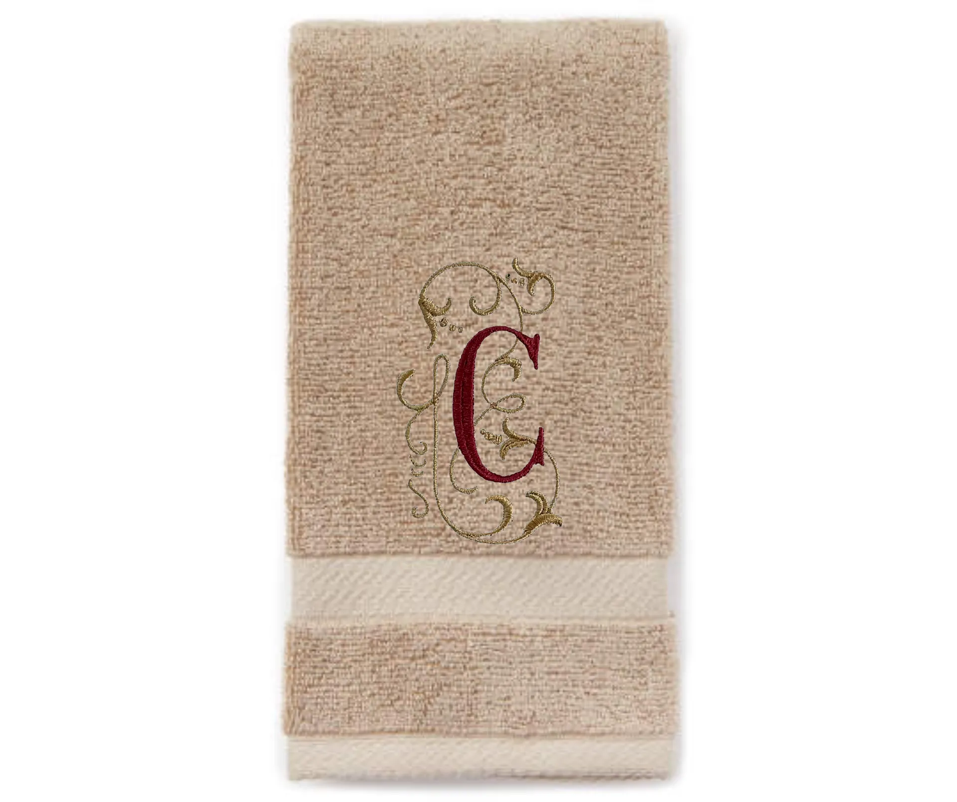 Set of Monogrammed Guest Bath Hand and Bath Towel Set Beautiful Monogram Letter With Scrolling