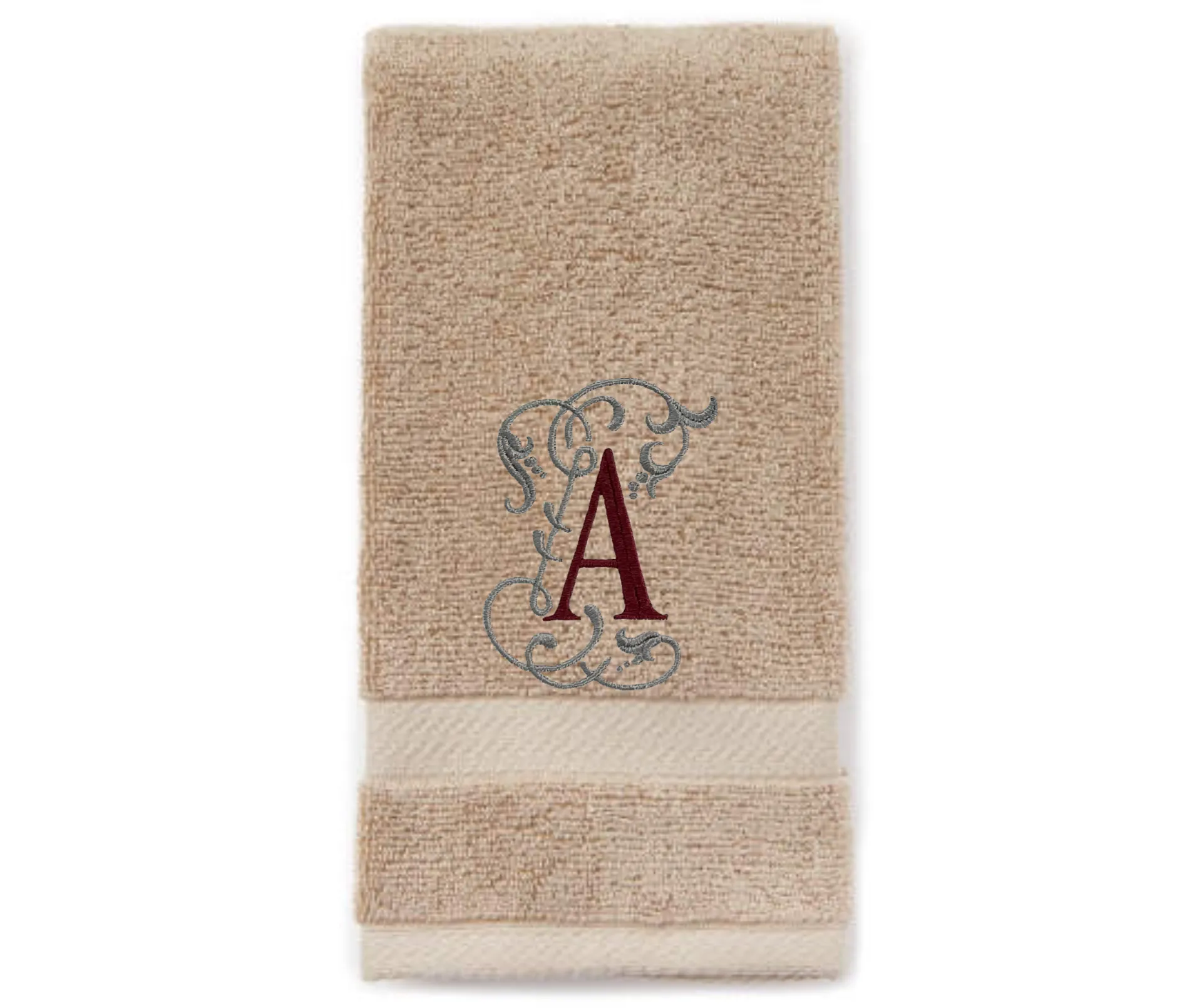 Set of Monogrammed Guest Bath Hand and Bath Towel Set Beautiful Monogram Letter With Scrolling