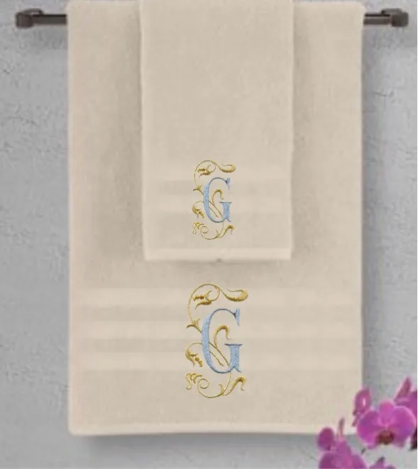 Set of Monogrammed Guest Bath Hand and Bath Towel Set Beautiful Monogram Letter With Scrolling