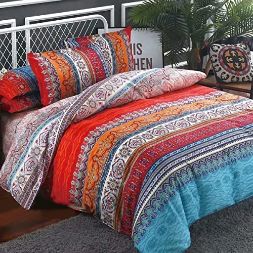 Shatex Comforters Queen Size 3 Piece All Season Bedding Warm Queen Comforter Set - Ultra Soft Polyester Bohemia Western Pattern - Boho Queen Comforter with 2 Pillow Shams