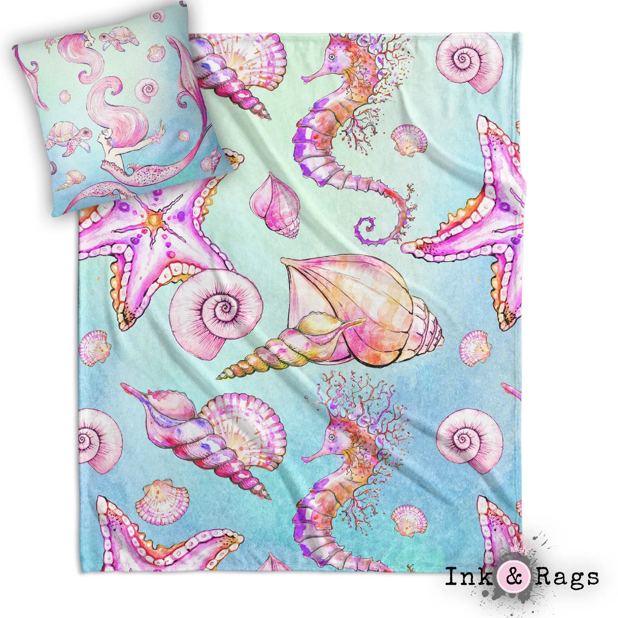 Siren of the Sea Watercolor Mermaid Crib and Toddler Bedding Collection