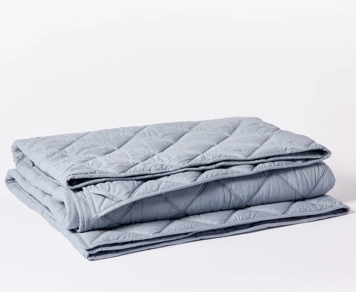 Steel Blue Diamond Stitched Organic Cotton Comforter by Coyuchi