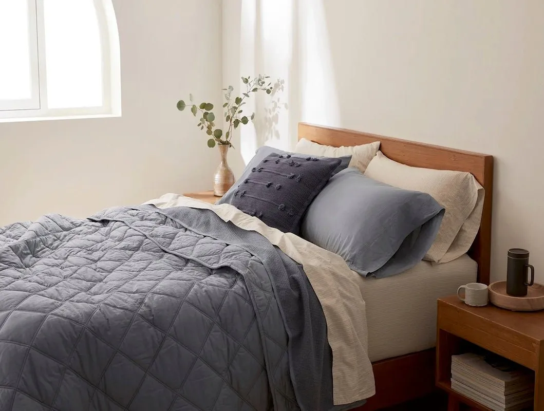 Steel Blue Diamond Stitched Organic Cotton Comforter by Coyuchi