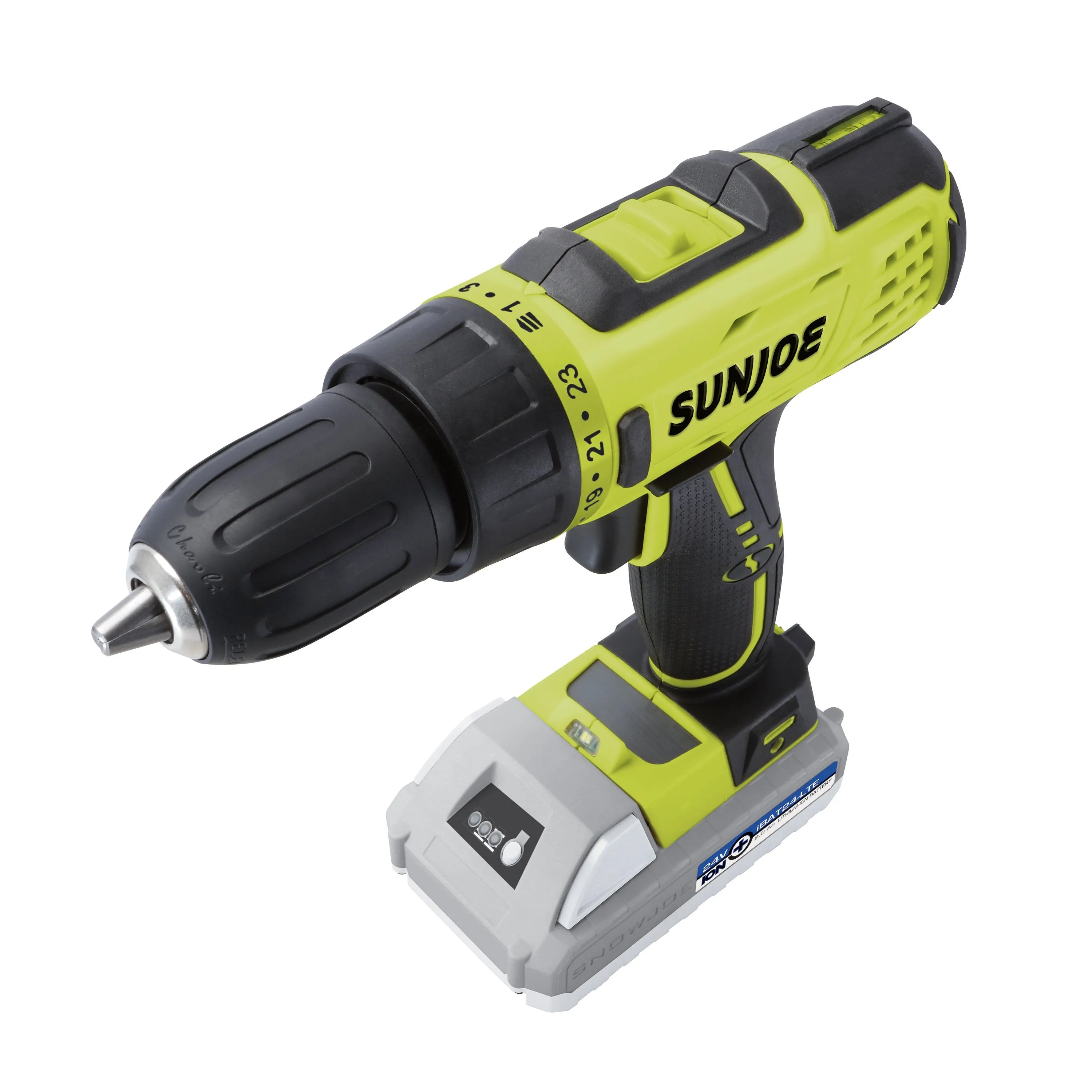 Sun Joe 24V-DD-LTE-SJG 24-Volt iON  Cordless Drill Driver Kit | W/ 2.0-Ah Battery and Charger