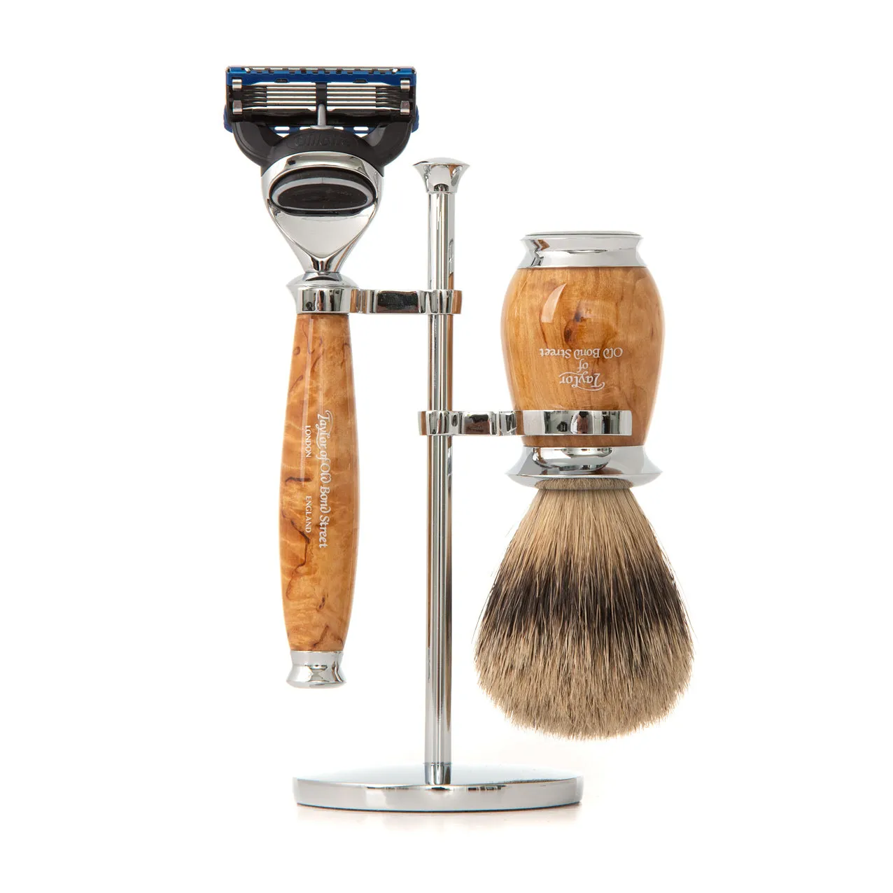 Super Badger Fusion Shaving Set in Birch Wood