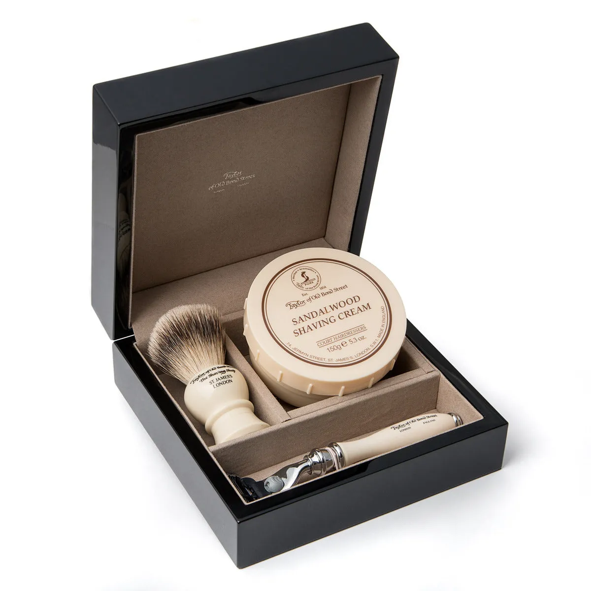 Taylor of Old Bond Street Sandalwood, Victorian Razor & Brush Wooden Gift Box