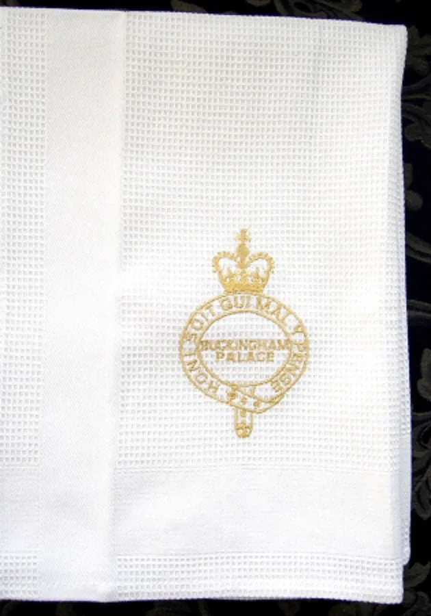 Tea Towel Buckingham Palace London Gold Royal Crest Waffle Weave New