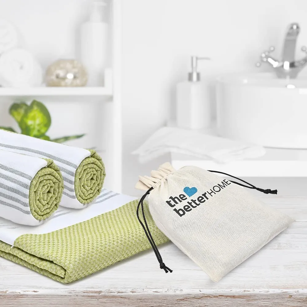 The Better Home 100% Cotton Turkish Bath Towel | Quick Drying Cotton Towel | Light Weight, Soft & Absorbent Turkish Towel (Pack of 2, Green)