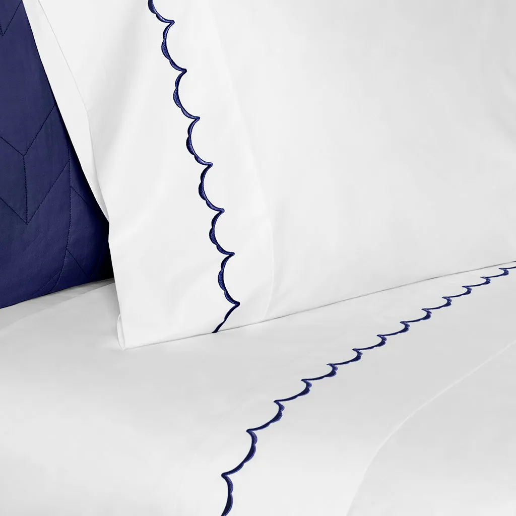 The Navy Blue Wavelet Embroidered Sheet Set