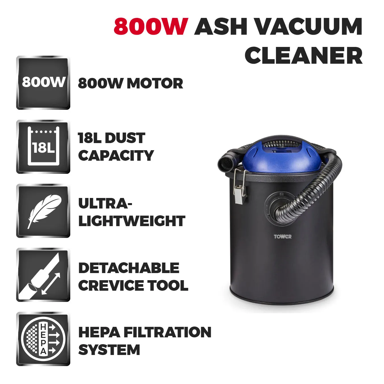 Tower Ash Vacuum Cleaner 800w- Black and Blue