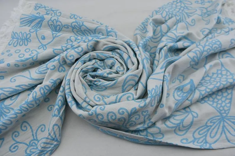 Turquoise Sea Life 100% Cotton Towel