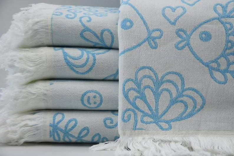 Turquoise Sea Life 100% Cotton Towel