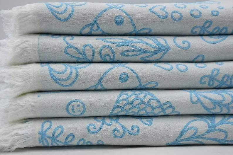 Turquoise Sea Life 100% Cotton Towel