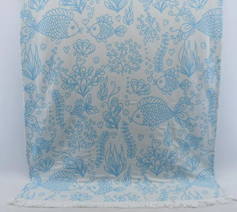 Turquoise Sea Life 100% Cotton Towel