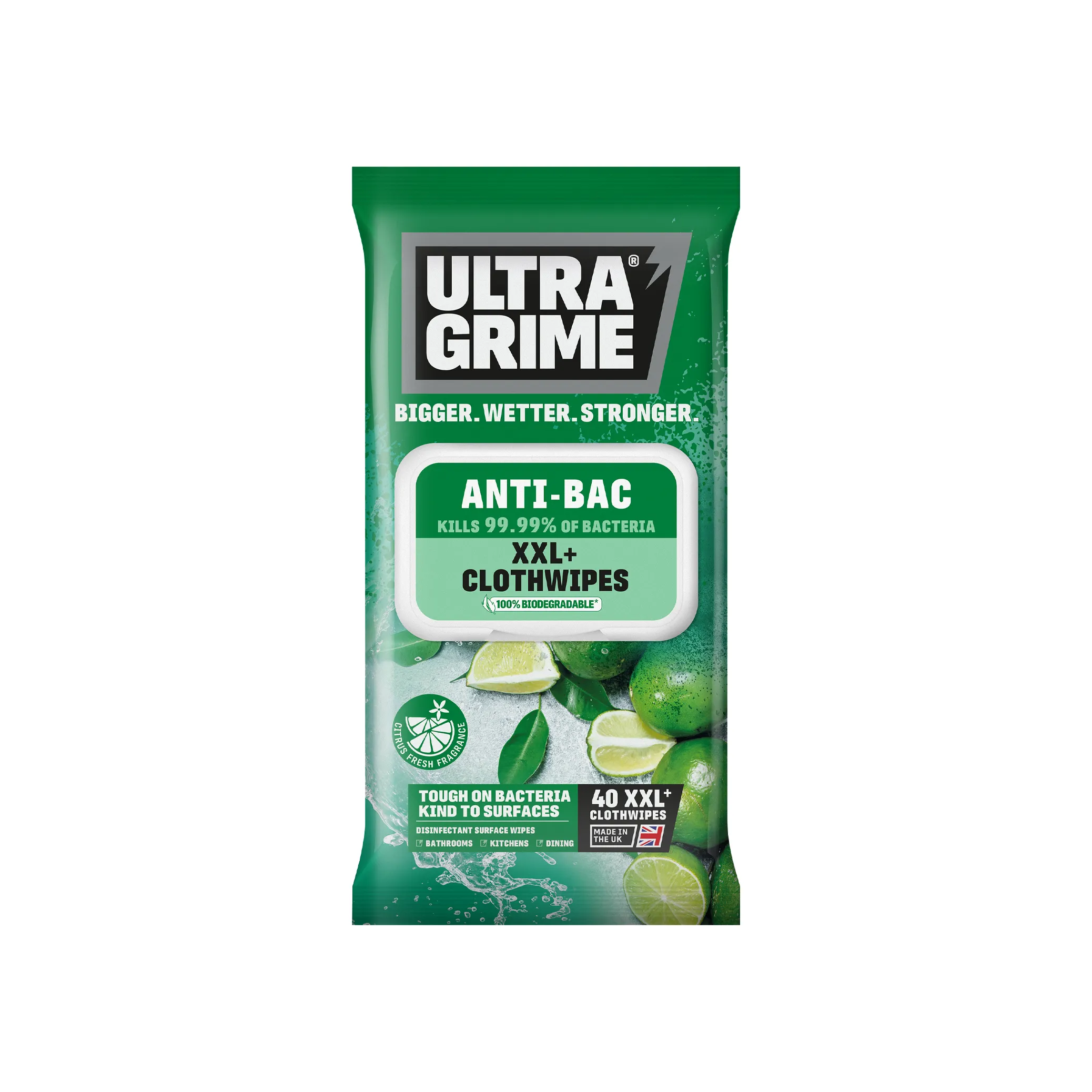 UltraGrime Life Anti-Bacterial Clothwipes 40pk