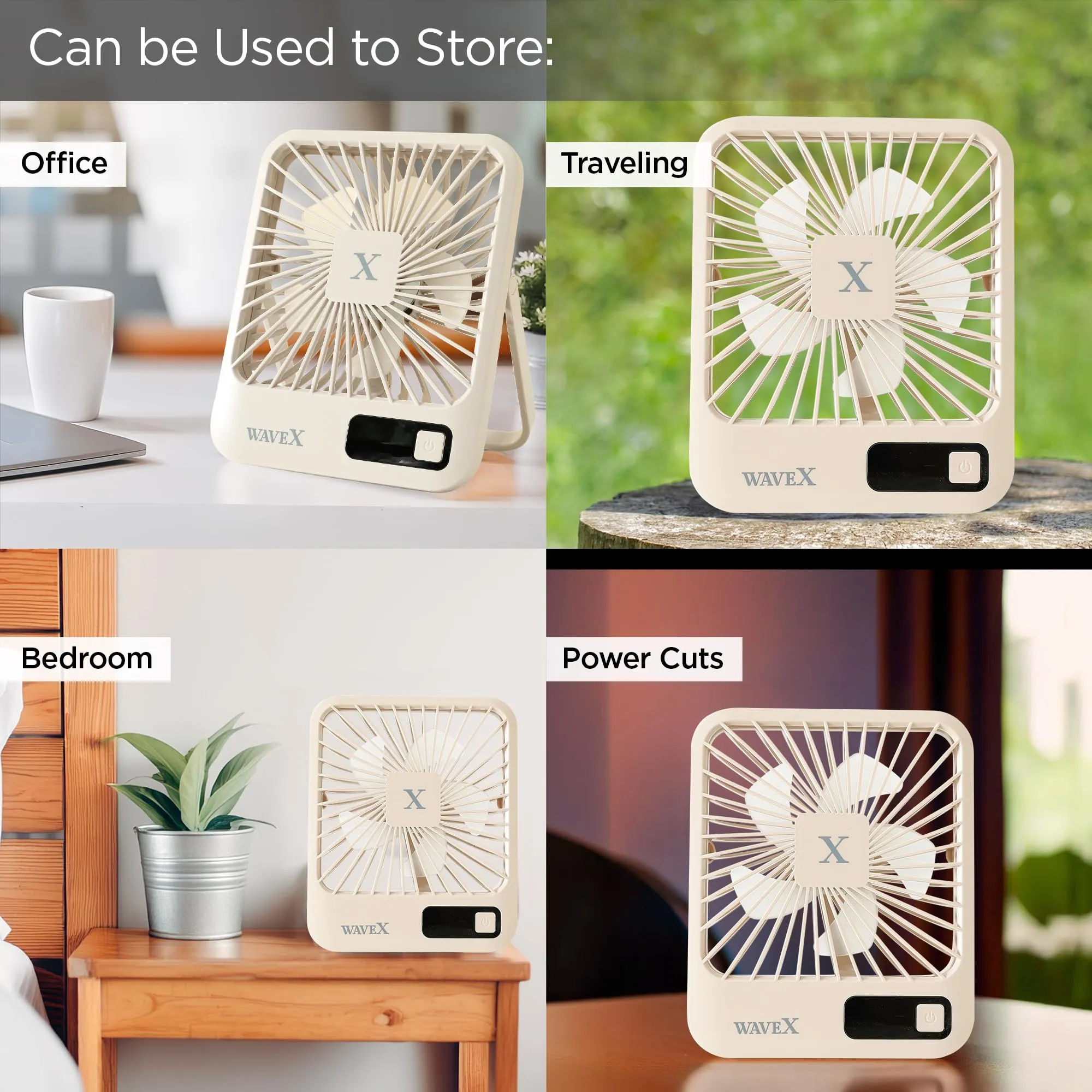 UMAI Digital Portable Mini Fan | Rechargeable USB Fan with 5 Speeds | Portable Fan for Office Home Travel | 4-6 Hours Running 2000mAh Battery | Small Fan with 180° Tilt Angle | 1 Yr warranty | Khaki