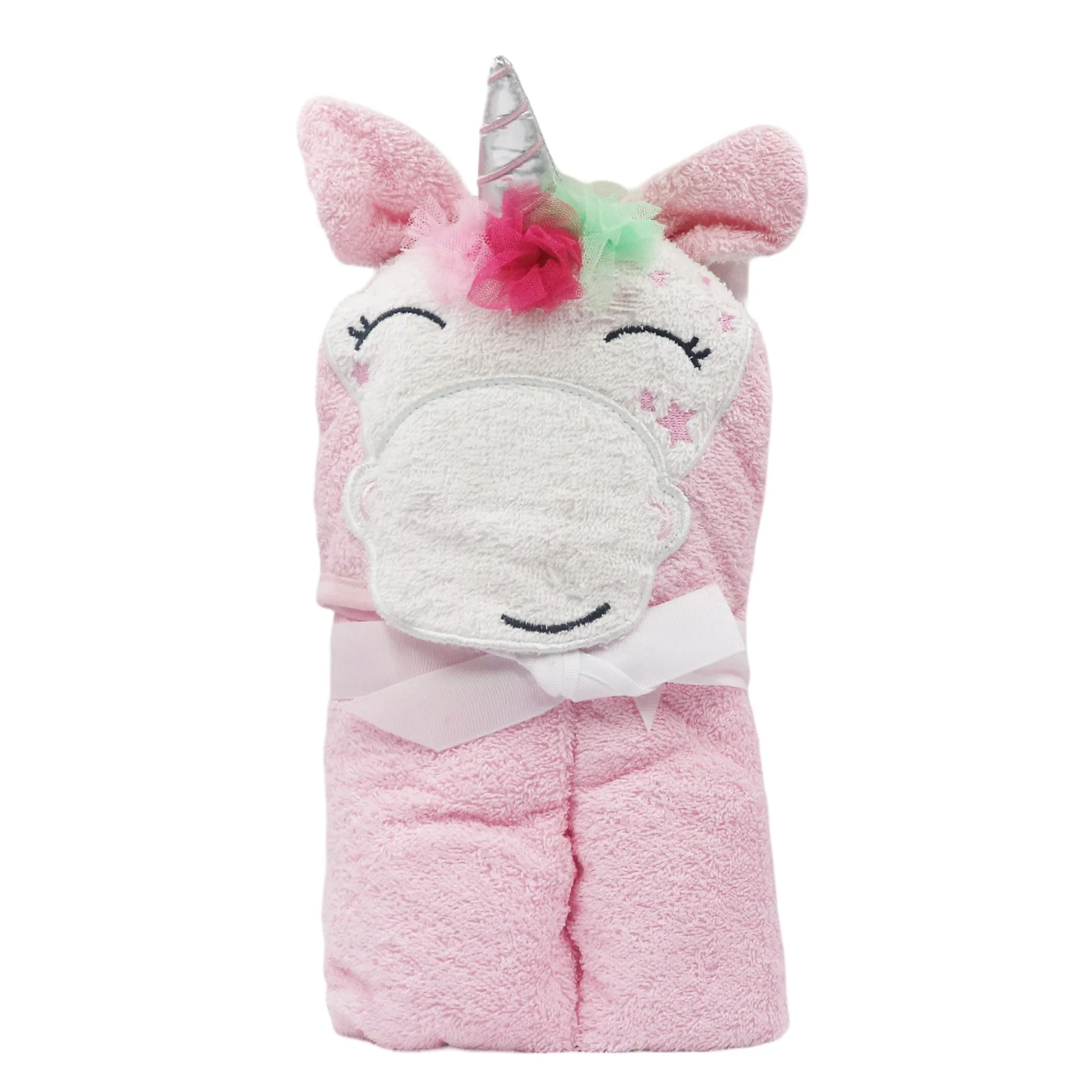 Unicorn Cotton Hooded Baby Bath Towel with Baby Loofah