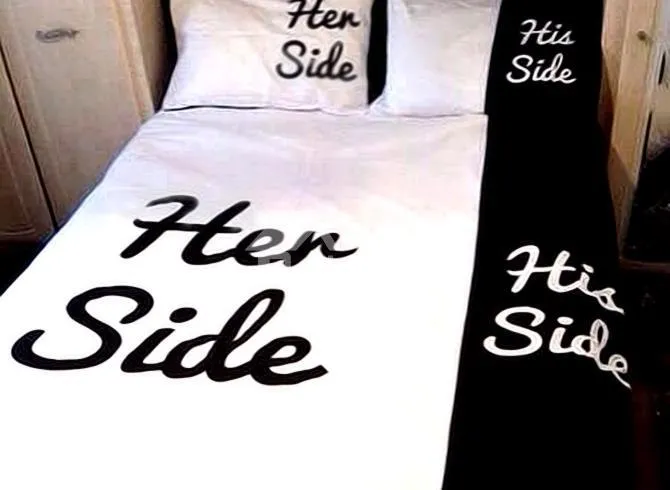 Unique Design His Side and Her Side Trim Luxury 4-Piece Cotton Duvet Cover Sets