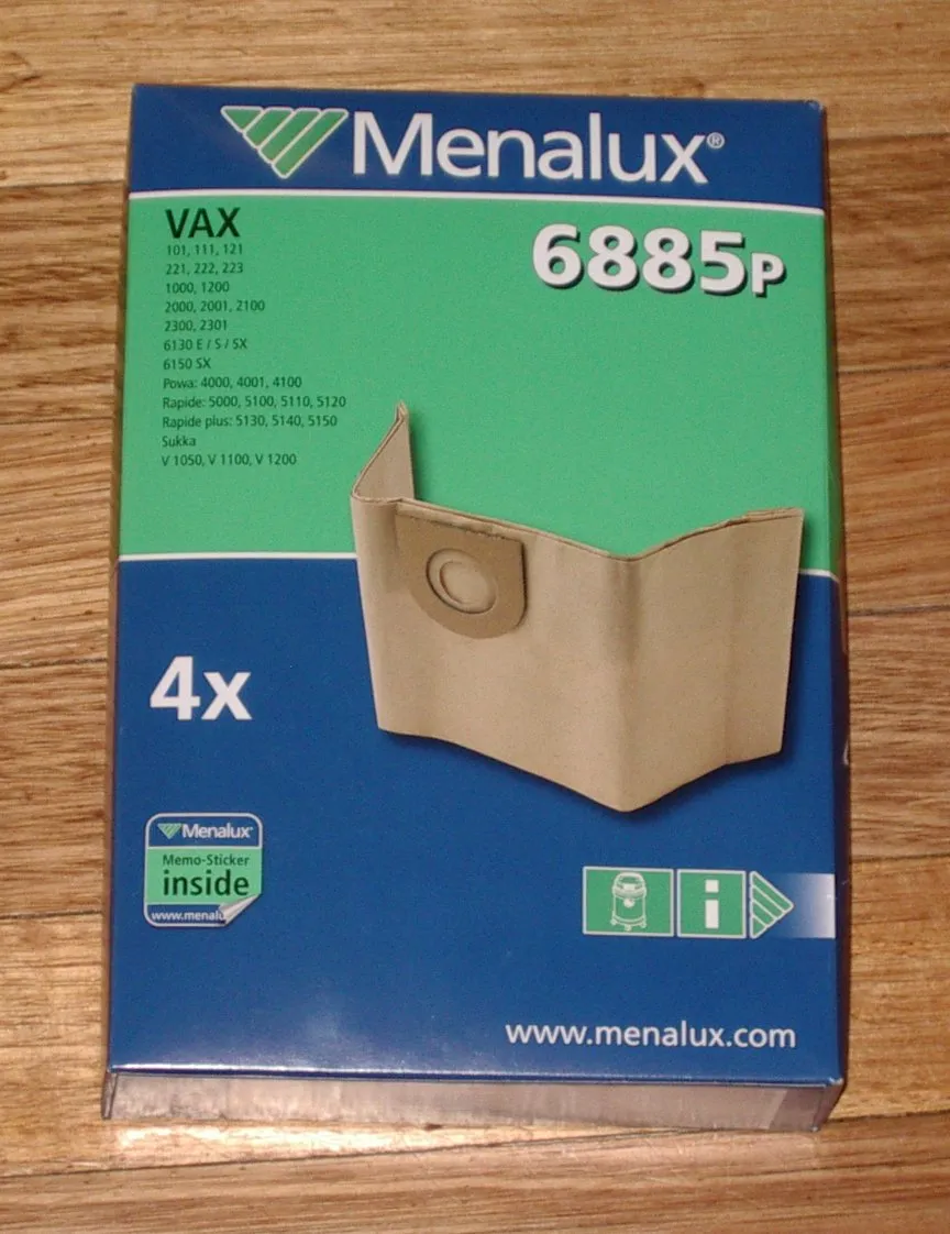 Vax Sukka, Powa 4000 Vacuum Cleaner Bags. - Menalux Part # 6885P