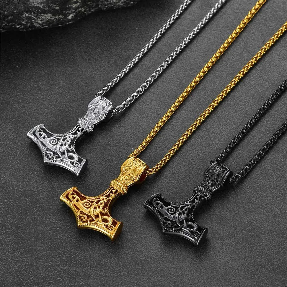 Viking Thor's Hammer Mjolnir Necklace With Cubic Zirconia