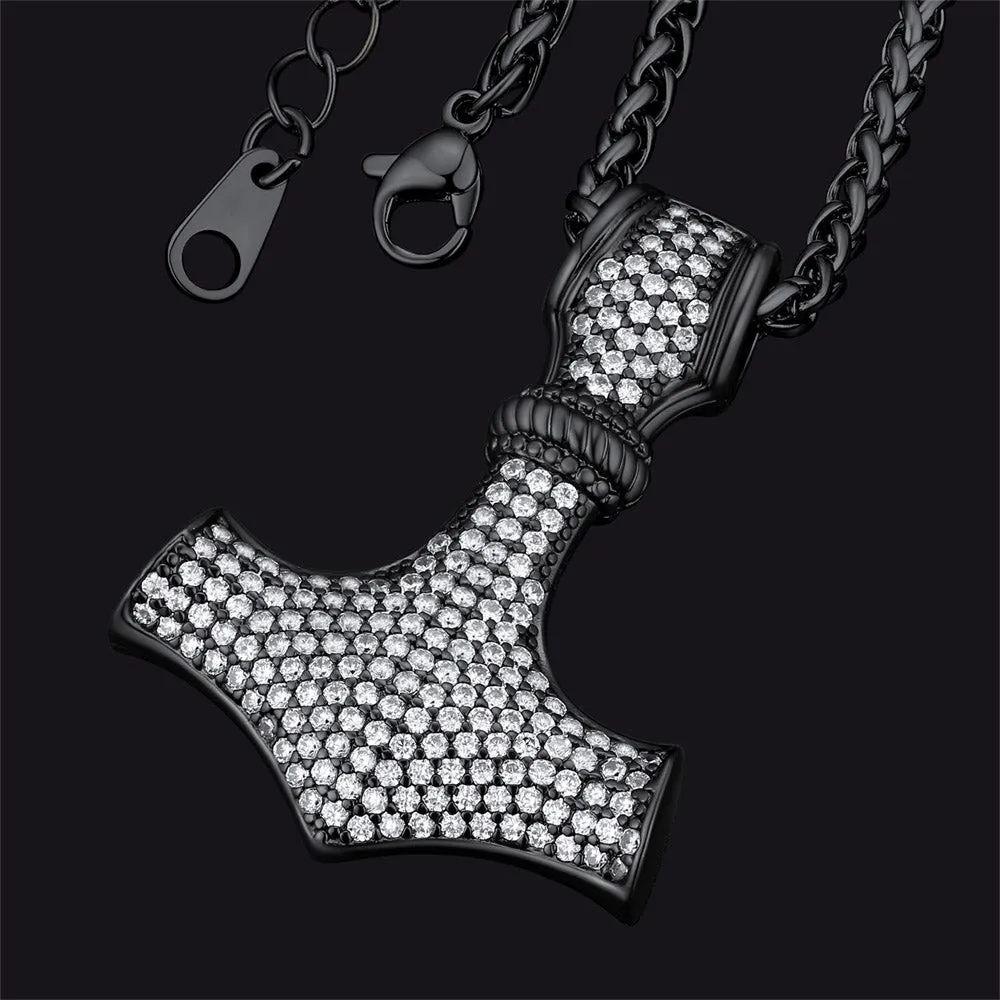 Viking Thor's Hammer Mjolnir Necklace With Cubic Zirconia