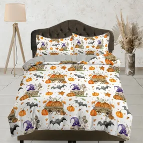 Vintage pumpkin bat halloween bedding & pillowcase, duvet cover set dorm bedding, halloween decor, nursery toddler bedding, halloween gift