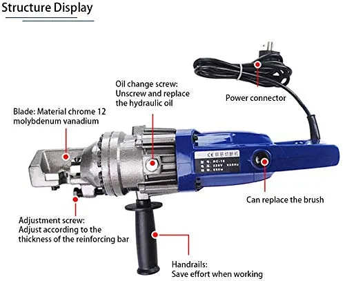 VOLTZ Electric Hydraulic Rebar Cutter RC16 for Cutting Rebar Max Dia. 16mm Portable Hydraulic Rebar Cutter Tools Hand Held Electric Rebar Cutter Machine