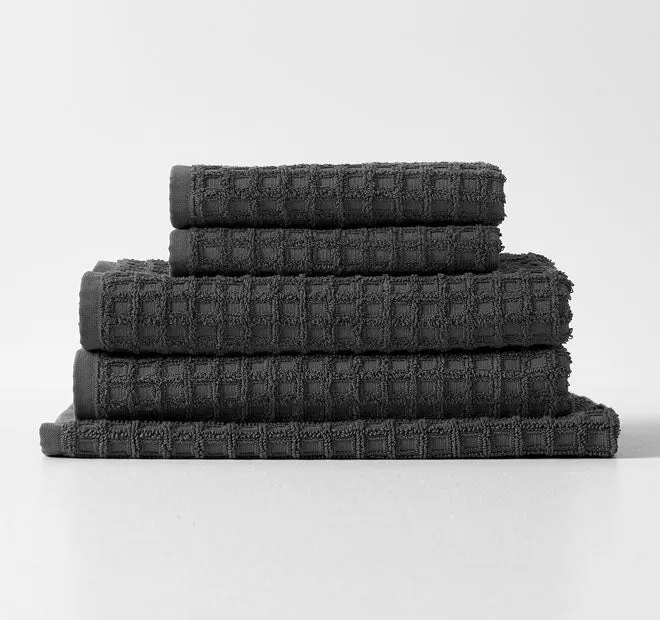 Waffle 580GSM Cotton Bath Towel Range Charcoal