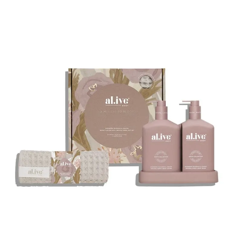 Wash & Lotion   Waffle Towel Gift Set | Raspberry Blossom & Juniper