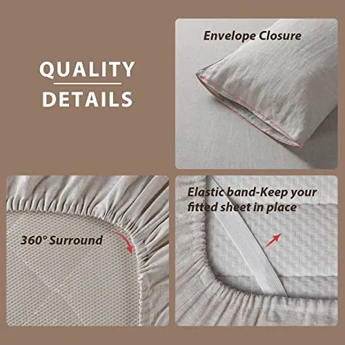 XZ XIFA Linen Sheets King Size Sheets, 100% Linen Bedding Sheets Deep Pocket King Size Sheets, Cooling Sheets, Breathable Farmhouse Natural Linen Set of 4(1 Flat Sheet,1 Fitted Sheet,2 Pillowcases)